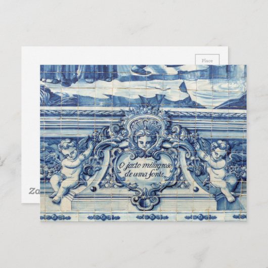 天使の付いたポルトガルの青と白の壁タイル ポストカード (正面/裏面)