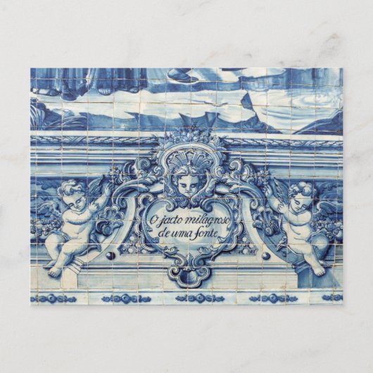 天使の付いたポルトガルの青と白の壁タイル ポストカード (正面)