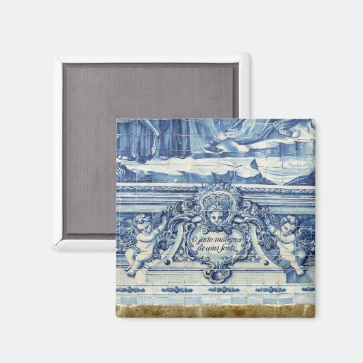 天使の付いたポルトガルの青と白の壁タイル マグネット (正面/裏面)