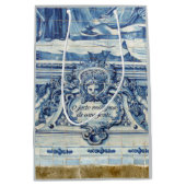 天使の付いたポルトガルの青と白の壁タイル ミディアムペーパーバッグ (正面)