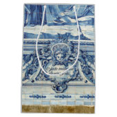 天使の付いたポルトガルの青と白の壁タイル ミディアムペーパーバッグ (裏面)