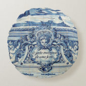 天使の付いたポルトガルの青と白の壁タイル ラウンドクッション (正面)