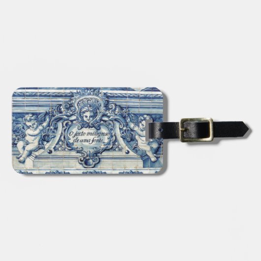 天使の付いたポルトガルの青と白の壁タイル ラゲッジタグ (正面横)