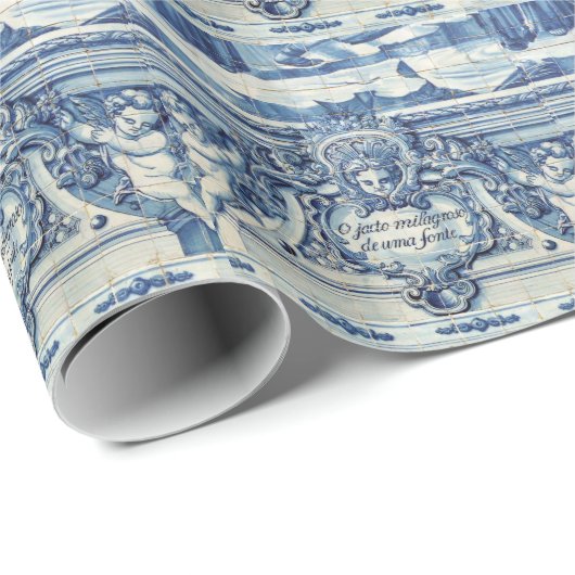 天使の付いたポルトガルの青と白の壁タイル ラッピングペーパー (ロールコーナー)