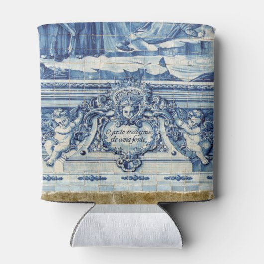 天使の付いたポルトガルの青と白の壁タイル 缶クーラー (裏面)