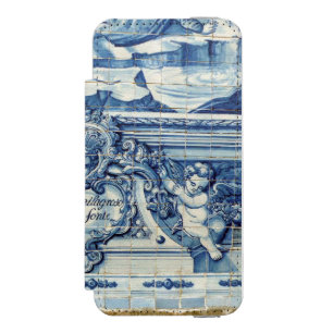 天使の付いたポルトガルの青と白の壁タイル iPhone SE/5/5sウォレットケース