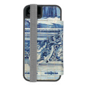 天使の付いたポルトガルの青と白の壁タイル INCIPIO iPhoneウォレットケース (フォリオ裏面)