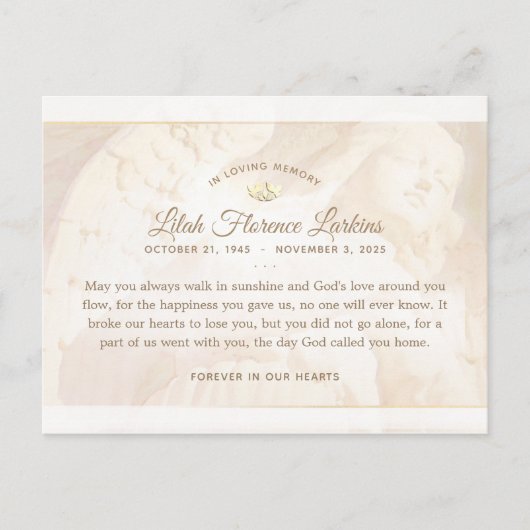 天使の光　お悔やみ 謝恩 ポストカード (正面)