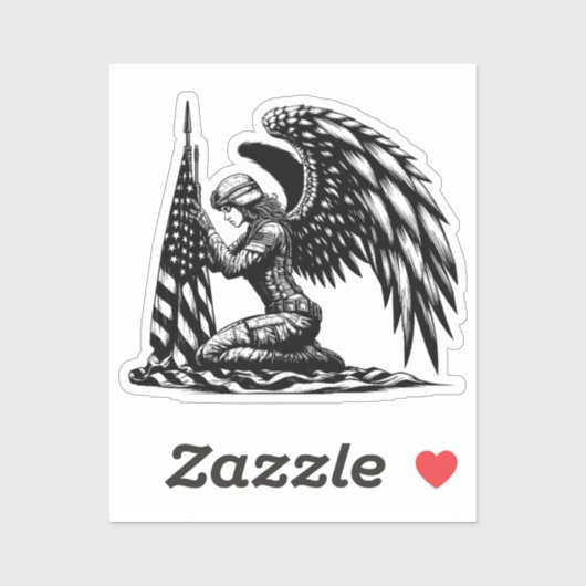 天使の兵士の女性アメリカ国旗の愛国芸術 シール