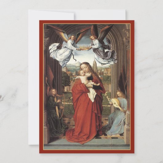 天使の冠を飾ったマリア – ヴィンテージクリスマス シーズンカード (正面)