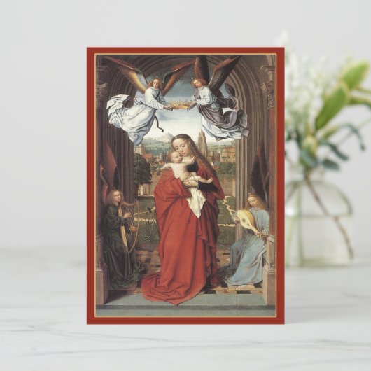 天使の冠を飾ったマリア – ヴィンテージクリスマス シーズンカード (スタンド正面)