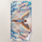天使の女性ウィングシナ宗教天国 ビーチタオル (正面)