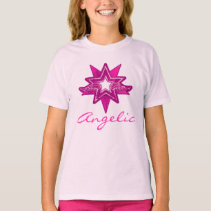 天使の星の女の子のショッキングピンクの色相のTシャツ Tシャツ