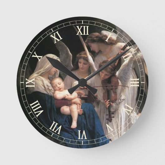 天使の歌 (1881) by Bouguereau ラウンド壁時計 (正面)