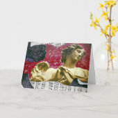 天使の混合メディアのコラージュのピンクの背景、誕生日 カード (黄色い花)