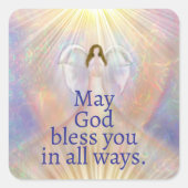 天使の祈りの言葉は神があなたを宗教的なステッカーを祝福する スクエアシール (正面)