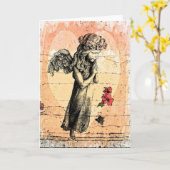 天使の祈る挨拶状のハートの水彩画 カード (黄色い花)