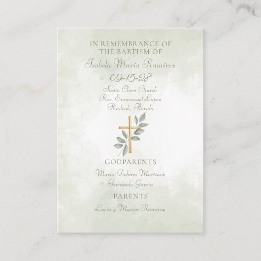 天使の祈洗礼の子の記憶カード 名刺 (裏面)