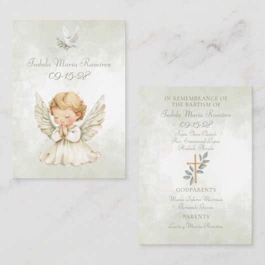 天使の祈洗礼の子の記憶カード 名刺 (正面/裏面)