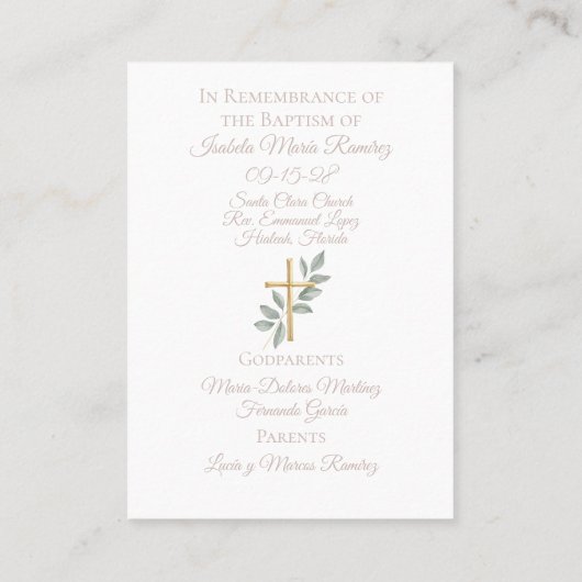 天使の祈洗礼の子の記憶カード 名刺 (裏面)