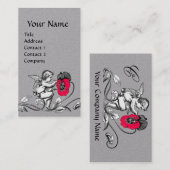 天使の絵画ピンクの花モノグラムホワイトグレー 名刺 (正面/裏面)