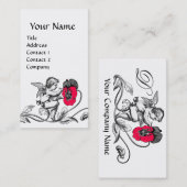 天使の絵画ピンクの花モノグラム白黒 名刺 (正面/裏面)