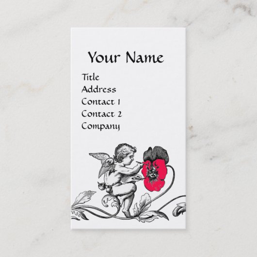 天使の絵画ピンクの花モノグラム白黒 名刺 (正面)