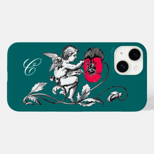 天使の絵画ピンクの花,モノグラム,緑 Case-Mate iPhoneケース (裏面 (横))