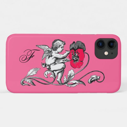 天使の絵画ピンクの花，モノグラム Case-Mate iPhoneケース (裏面(横))