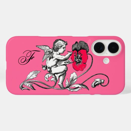 天使の絵画ピンクの花,モノグラム Case-Mate iPhoneケース (裏面 (横))