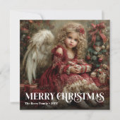 天使の緑と金のヴィンテージクリスマスカード シーズンカード (正面)