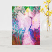 天使の繊細なピンクの虹のグリーティングカード カード (黄色い花)