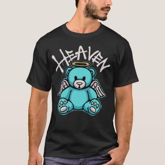 天使の羽と光輪のテディベアストリートウェア Tシャツ (正面)