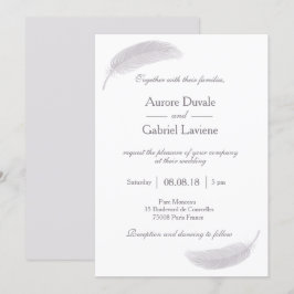 天使の羽根 ライラック ホワイト グレー エレガント ウェディング 招待状