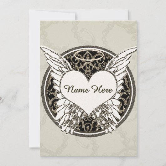 天使の翼およびハートの記念物 招待状 (裏面)