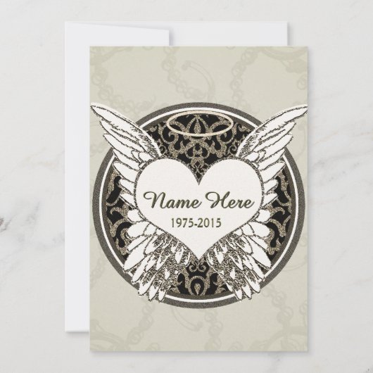 天使の翼およびハートの記念物 招待状 (裏面)