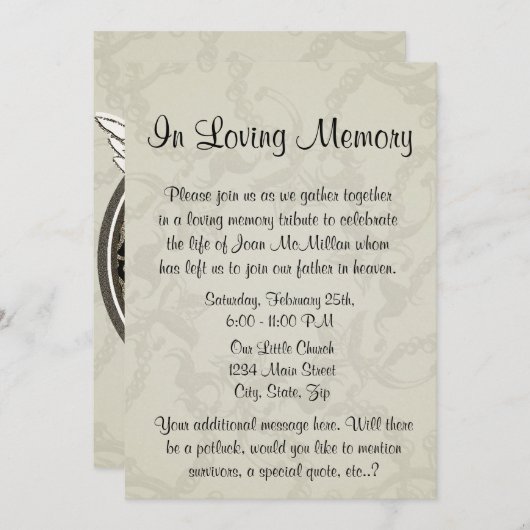 天使の翼およびハートの記念物 招待状 (正面/裏面)