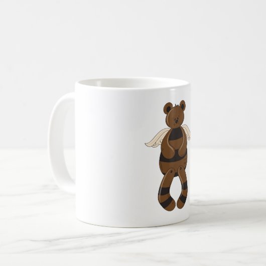 天使の翼でかわいい茶色のテディベア コーヒーマグカップ (正面左)