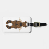 天使の翼でかわいい茶色のテディベア ラゲッジタグ (正面横)