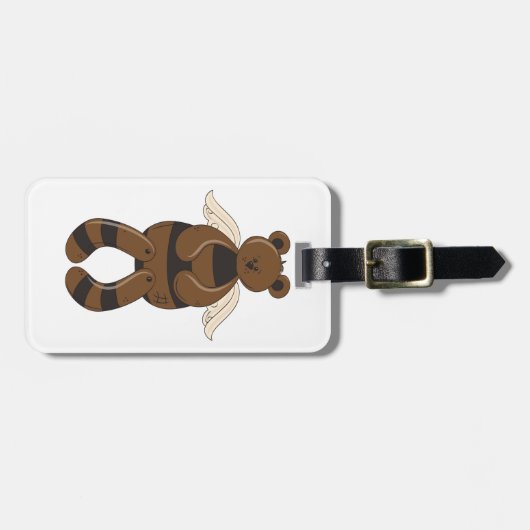 天使の翼でかわいい茶色のテディベア ラゲッジタグ (正面横)