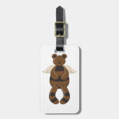 天使の翼でかわいい茶色のテディベア ラゲッジタグ (正面縦)