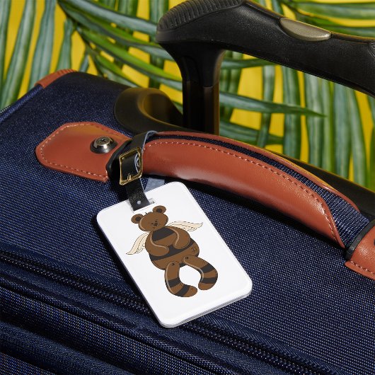 天使の翼でかわいい茶色のテディベア ラゲッジタグ