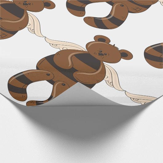 天使の翼でかわいい茶色のテディベア ラッピングペーパー