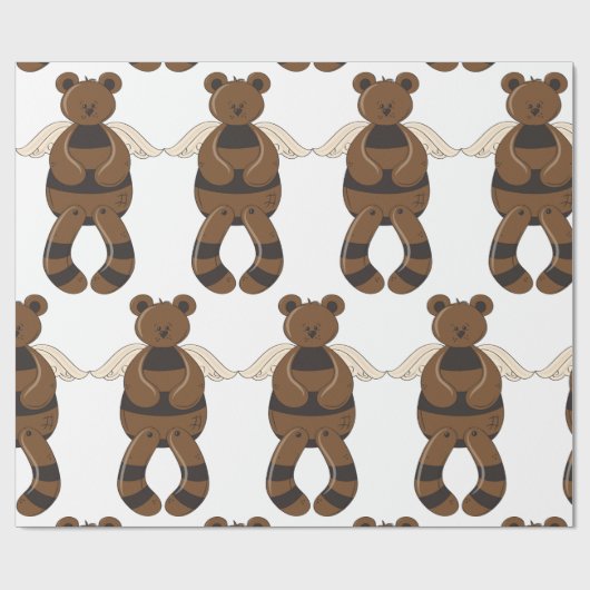 天使の翼でかわいい茶色のテディベア ラッピングペーパー (フラット)