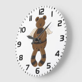 天使の翼でかわいい茶色のテディベア ラージ壁時計 (傾斜)