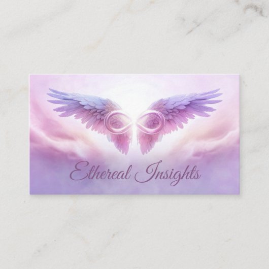 天使の翼とインフィニティシンボル – 優しいパステル 名刺 (正面)
