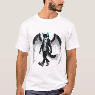 天使の翼とウルフガーディアン – Mystical Digital Tシャツ