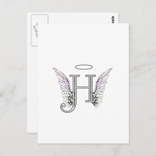 天使の翼と光輪が付いたイニシャルHのモノグラム ポストカード (正面/裏面)