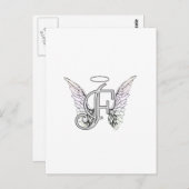 天使の翼と光輪のイニシャルF ポストカード (正面/裏面)