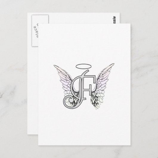 天使の翼と光輪のイニシャルF ポストカード (正面/裏面)